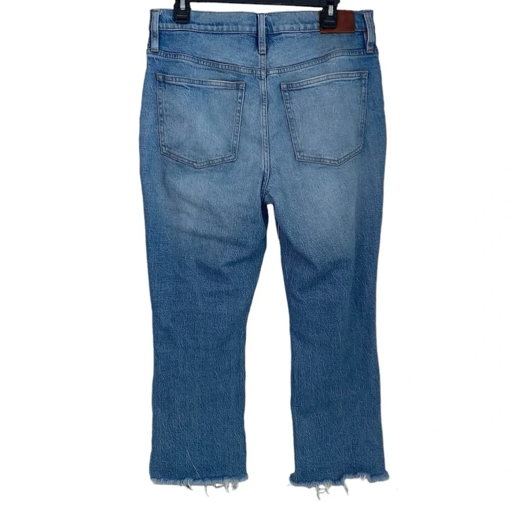 J. Crew Billie Demi Boot Crop Jeans‎ Womens 30 Distressed Medium Blue button fly